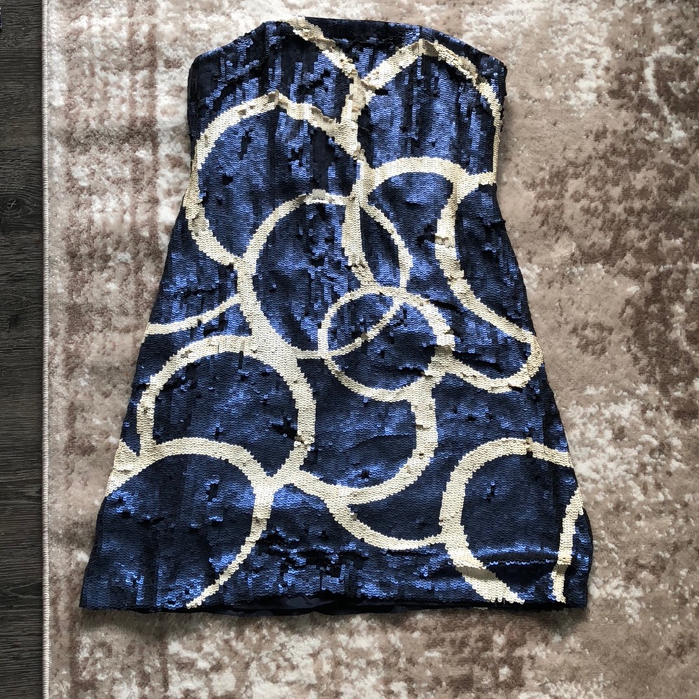 Badgley Mischka Navy Strapless Sequin Mini